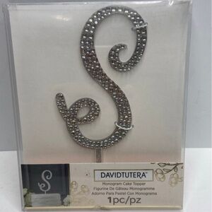 David Tutera "S" Rhinestone Monogram Cake Topper NEW